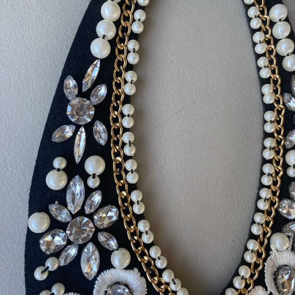 Pearl Rhinestone Bib Collar Necklace Statement Costume Jewelry - Picture 5 of 12
